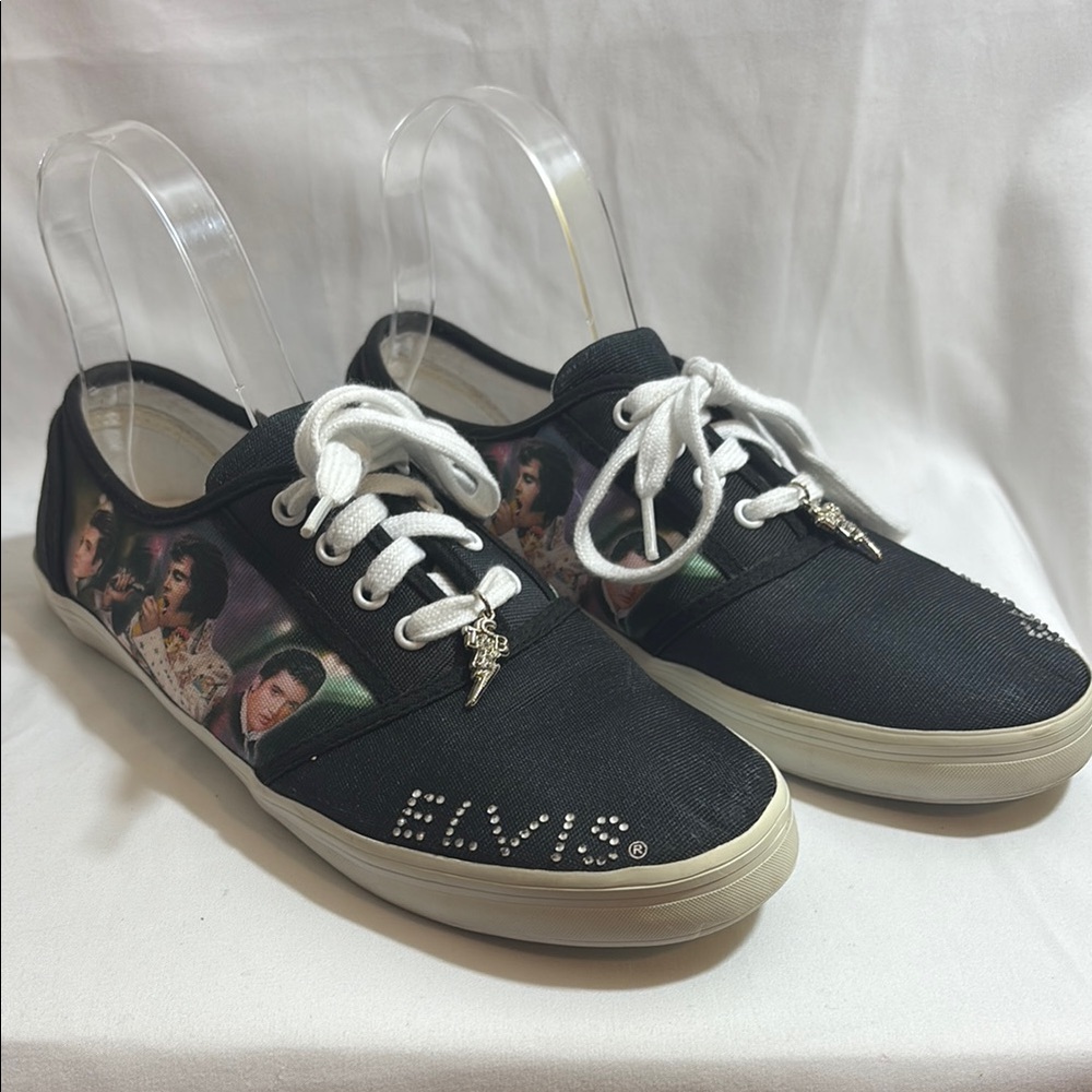 Elvis Presley Black Canvas Sneakers Bradford Exchange Sz 8